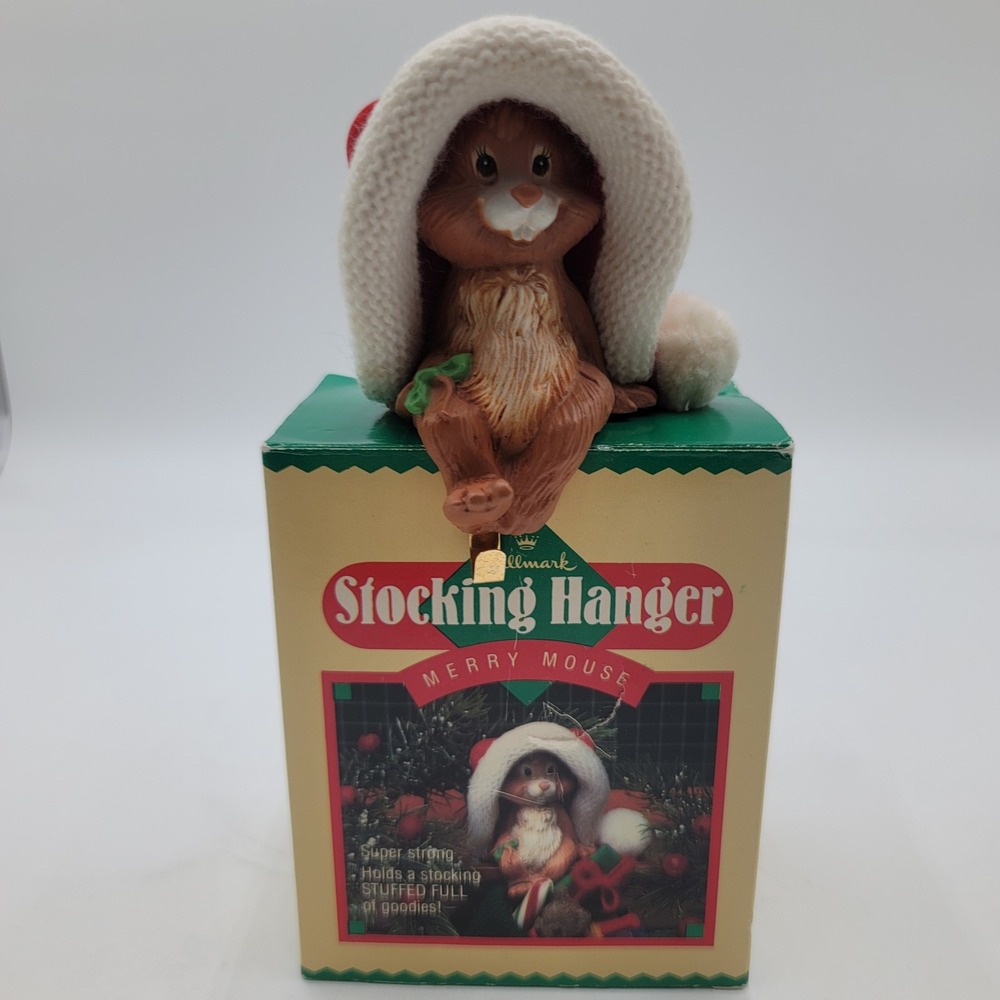 Vintage 1985 Hallmark Merry Mouse Christmas Stocking Hanger Mantel Hook QSH813-2
